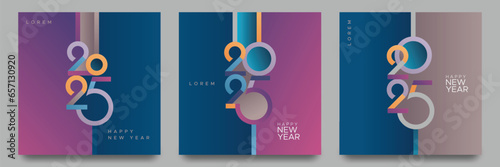 Happy new year 2025 with modern number design style. 2025 new year celebration square template