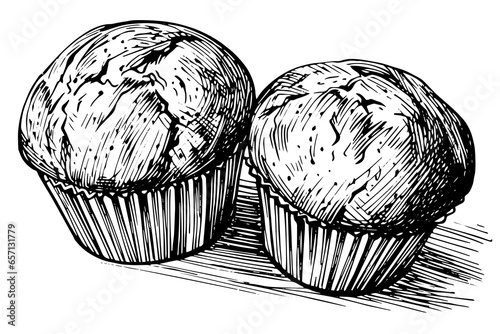 Cupcake hand drawn ink sketch. Engraved style retro vector illustration