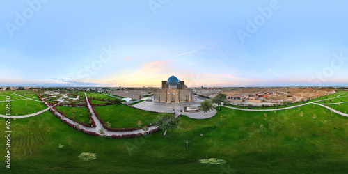 Spherical panorama from a quadcopter of the medieval mausoleum of Khoja Akhmet Yassaui in the Kazakh city of Turkestan photo