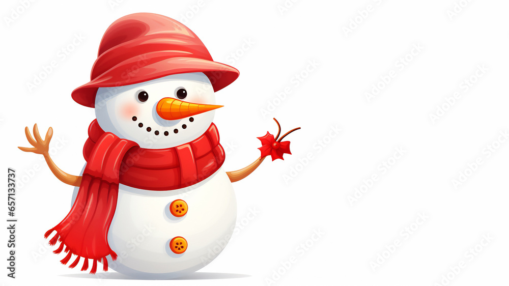 Cartoon snowman a winter sculpture during the festive season of Christmas which could be used as a greeting card, computer Generative AI stock illustration isolated on a white background with copy spa