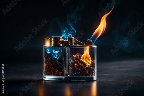 a glass lighter with a fire elemental inside in the style of dnd - AI Generative