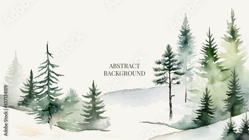 Horizontal Background with Pine Woods in Watercolour Style. Vector