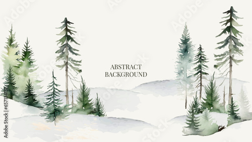 Horizontal Background with Watercolour Pine Trees. Vector