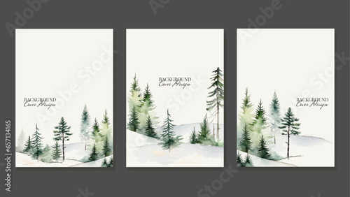Vector Brochure Set with Forest in Watercolour Style. Flat template design for flyer, magazine, book cover, banner, invitation. Vector