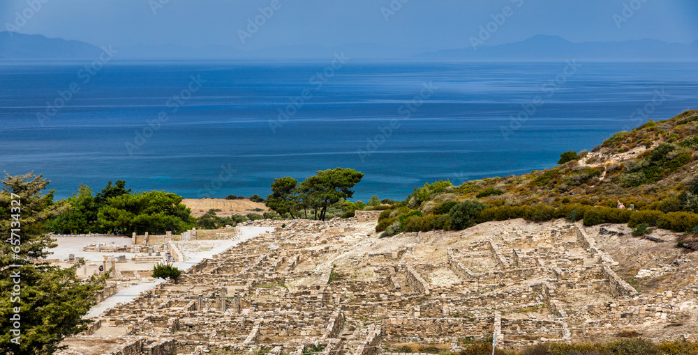 Ancient city of Kameiros on the Greek island of Rhodes in Dodekanisos archipelago. Ancient Kamiros, archaeological site. Archaeological site ancient Kamiros in Rhodes island at Greece.