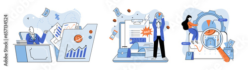 Promotion discount sale. Vector illustration. Forecast of future sales, magic carpet ride into realm of potential profits Flash sale online, firework display in world of online commerce Sales index