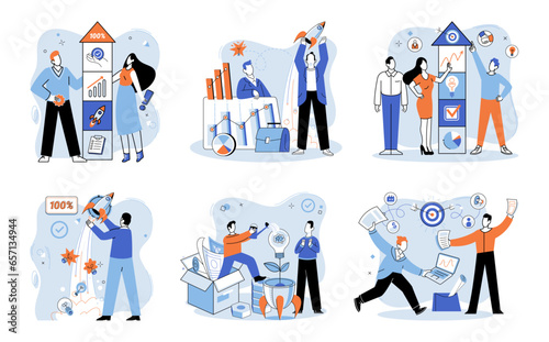 Successful project launch. Vector illustration. A project launch, maiden voyage into unknown A successful business, testament to resilience and innovation Project launch startup, thrilling start
