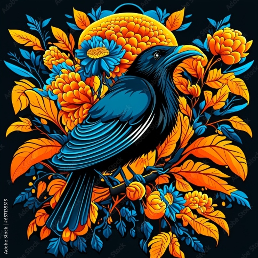 Naklejka premium bird and flowers