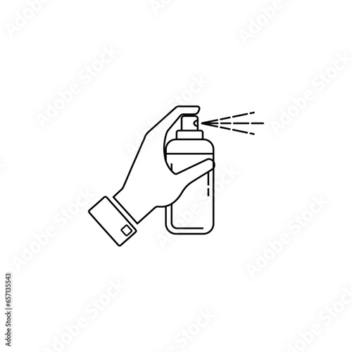 Spray bottle isolated line icon, air freshener or aerosol vector. Spraypaint or hairspray outline symbol