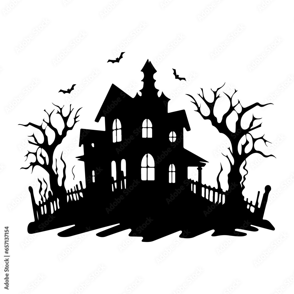 Haunted House silhouette, scary halloween house
