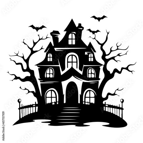 Haunted House silhouette, scary halloween house
