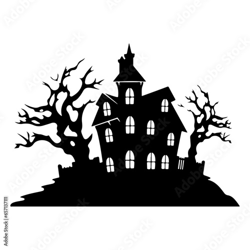 Haunted House silhouette, scary halloween house

