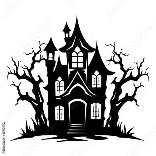 Haunted House silhouette, scary halloween house
