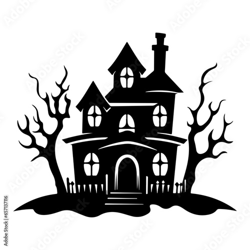 Haunted House silhouette, scary halloween house
