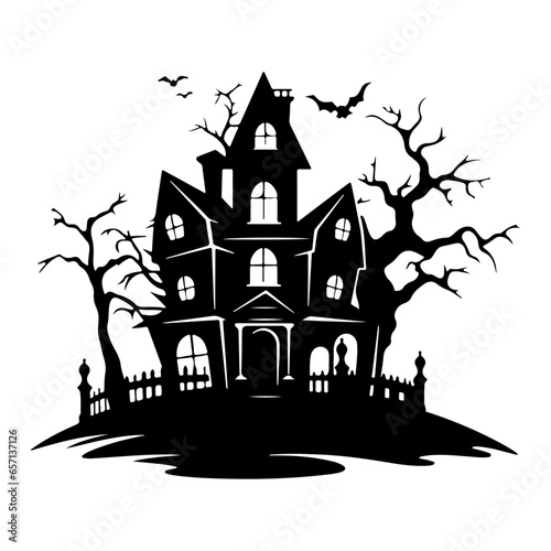 Haunted House silhouette, scary halloween house
