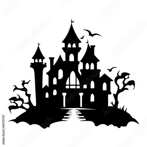 Haunted House silhouette, scary halloween house
