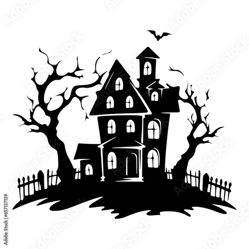 Haunted House silhouette, scary halloween house
