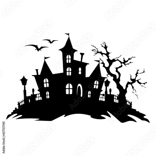 Haunted House silhouette, scary halloween house
