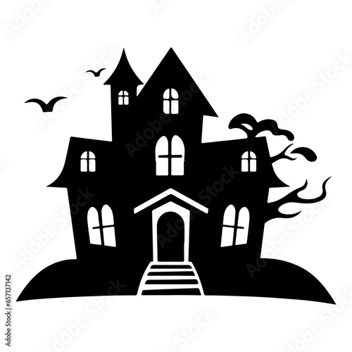 Haunted House silhouette, scary halloween house
