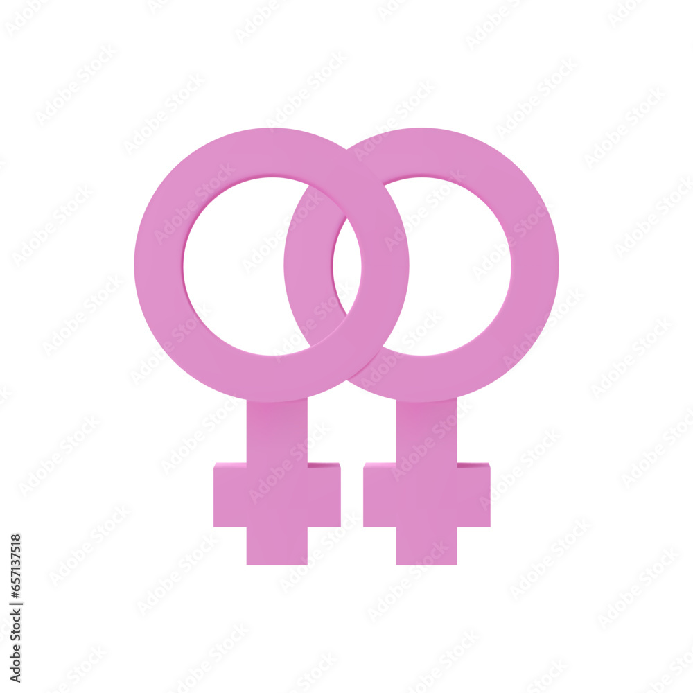 3D render lesbian symbol. Female love sign. Women couple. Homosexual vector illustration in clay style. LGBT human gender. Sexual diversity. Freedom in relationship 3D render lesbian symbol. Female love sign. Women couple. Homosexual vector illustration in clay style. LGBT human gender. Sexual diversity. Freedom in relationship