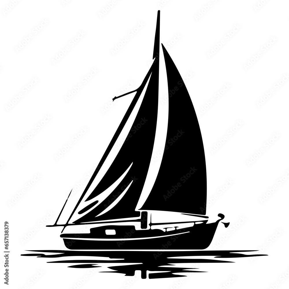 Sailboat black silhouette is isolated
