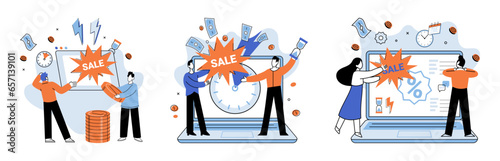 Promotion discount sale. Vector illustration. Sales index, dashboard of market direction Forecast of future sales, crystal ball unveiling mysteries of future revenue Flash sale online