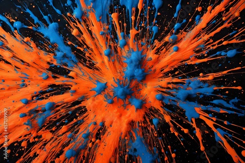  A canvas covered in splashes of neon orange and electric blue paints, reminiscent of a cosmic explosion. Ultra-high quality