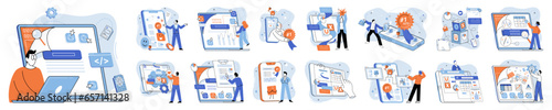 Application testing metaphor. Vector illustration. Software testing, filter that keeps malfunctioning code from entering system Application testing, checkpoint for ensuring user-friendly software