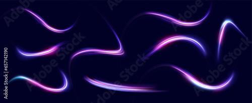 Neon speed lines. Dynamic light motion traces. Light trace wave, trace line.	