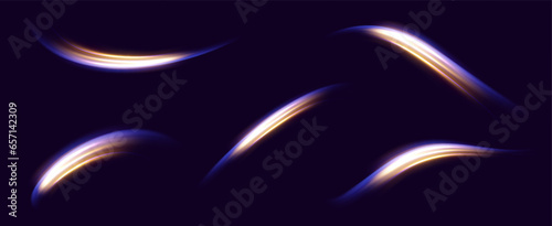 Neon speed lines. Dynamic light motion traces. Light trace wave, trace line.	