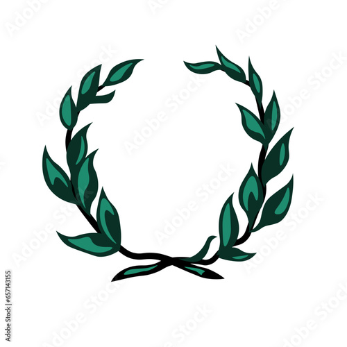 Laurel foliate wreath chaplet. Award, achievement, heraldry, nobility. Symbol, sign, icon, silhouette, tattoo. Colorful. Isolated vector illustration. © Nina