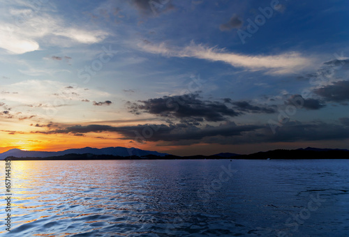 Beautiful colorful sunset over the Langkawi island in Andaman sea  Malaysia. Desktop wallpaper. Nature. Travel concept.