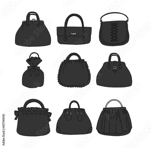 黒のハンドバッグのイラストセット