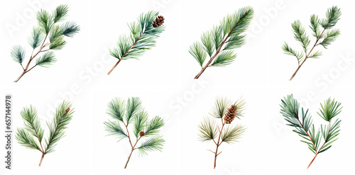 Fir tree watercolor illustration set. generative Ai photo