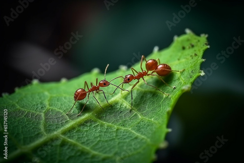 Red ant on green leaf. Macro. Shallow depth of field. © Ahsan ullah