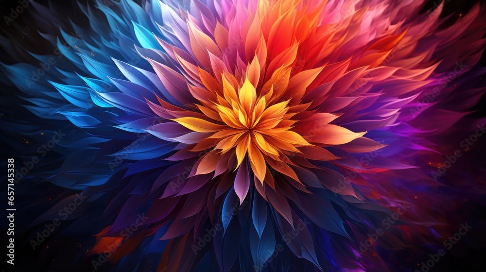 Digital art wallpaper colorful abstract flower petals arranged radial pattern against a starry sky