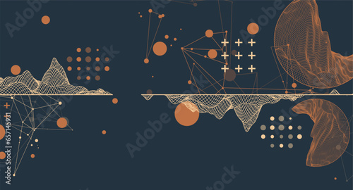 Trendy abstract wireframe mountain background. Modern science or technology art elements. Surface illustration.