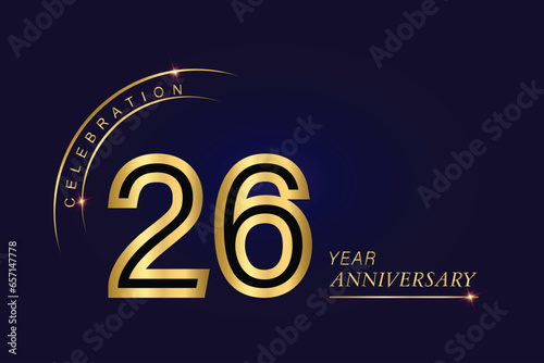 26 years anniversary Golden Jubilee Award Graphics Background. Entertainment Spot Light Hollywood Template Luxury Premium Corporate Abstract Design Template Banner Certificate.