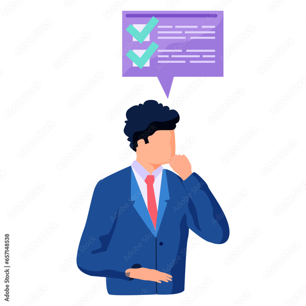 Think of solution, critical thinking to solve problem, focus on new idea, concentration or philosophy, skeptical or rational concept, thoughtful businessman and list with marks, done business concept Think of solution, critical thinking to solve problem, focus on new idea, concentration or philosophy, skeptical or rational concept, thoughtful businessman and list with marks, done business concept