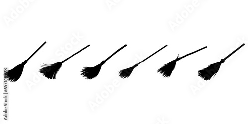 Witch’s Brooms Silhouette Set: Isolated Vector Illustration, Halloween Logo, and Witch Symbol