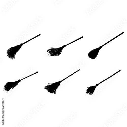 Set of Witch Broomsticks Silhouette: Isolated Vector Illustration, Witch Symbol, and Halloween Logo