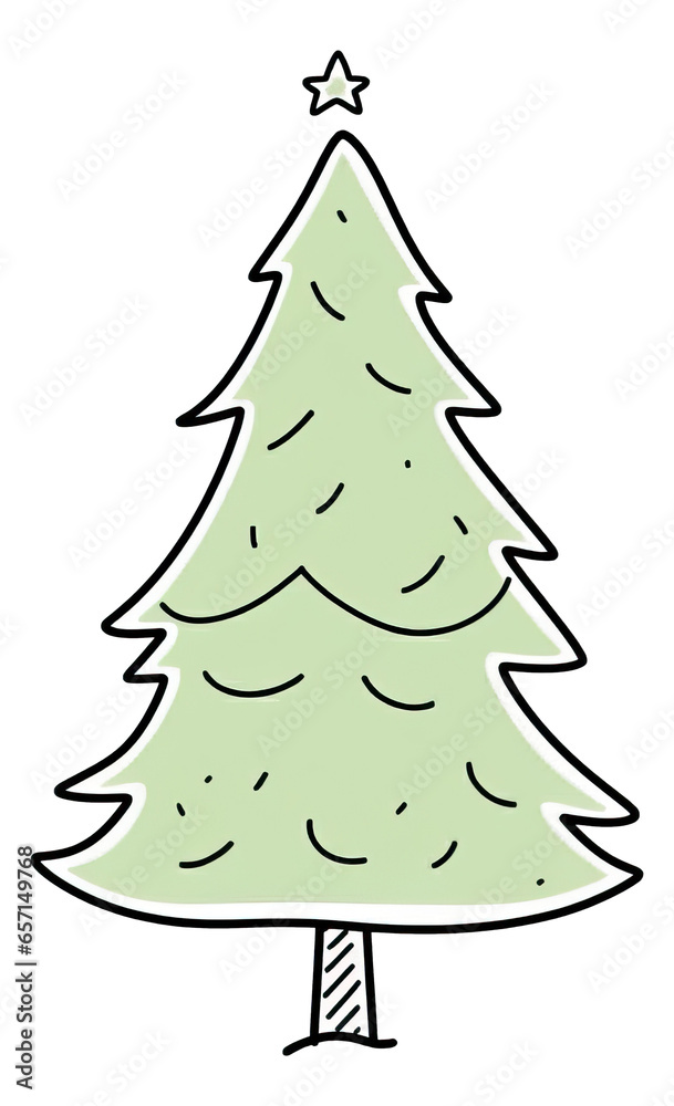 Obraz premium Minimal hand drawn Christmas tree cartoon isolated.