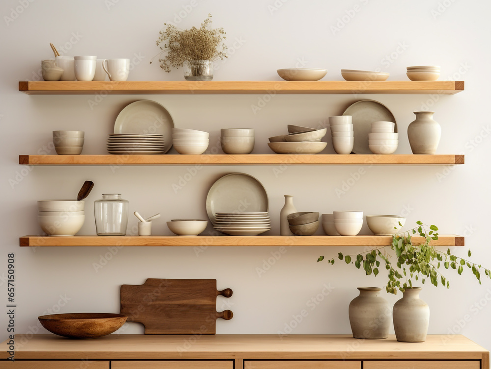 Tableware Order Ceramic plates, bowls, cutlery and other tableware are placed in order ...