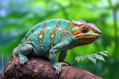 Close-up of a Common Chameleon in Tree Camouflage