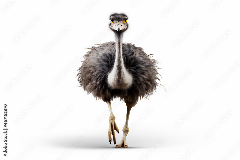 running or standing ostrich with realistic illustration isolated on white background, hyper realistic, full body. - obrazy, fototapety, plakaty 