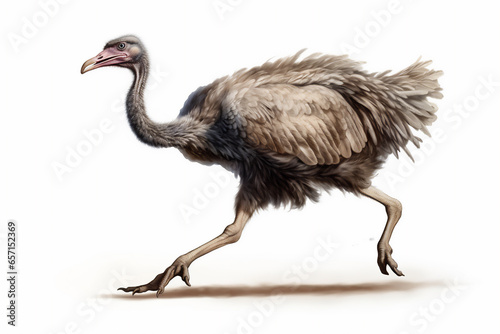 running or standing ostrich with realistic illustration isolated on white background, hyper realistic, full body.