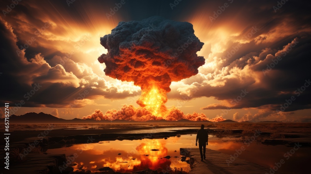 Mushroom Cloud of Nuclear Bomb Explosion. - obrazy, fototapety, plakaty 