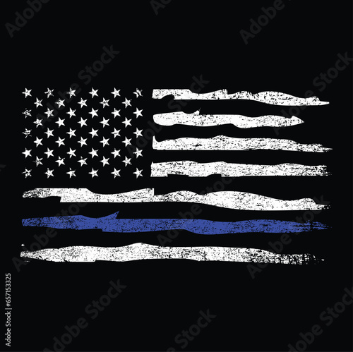 Distressed Thin Blue Line American Flag T-Shirt Vector Design, Police Line, Blue Lives Matters, Back the Blue	
