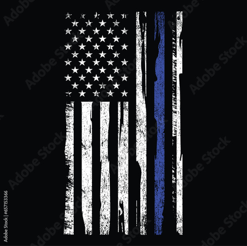 Distressed Thin Blue Line American Flag T-Shirt Vector Design, Police Line, Blue Lives Matters, Back the Blue	