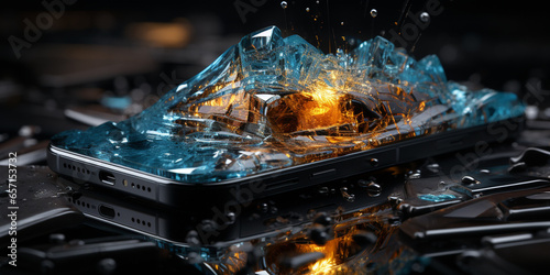 Damaged and new cellphone screen glass vector 3d render